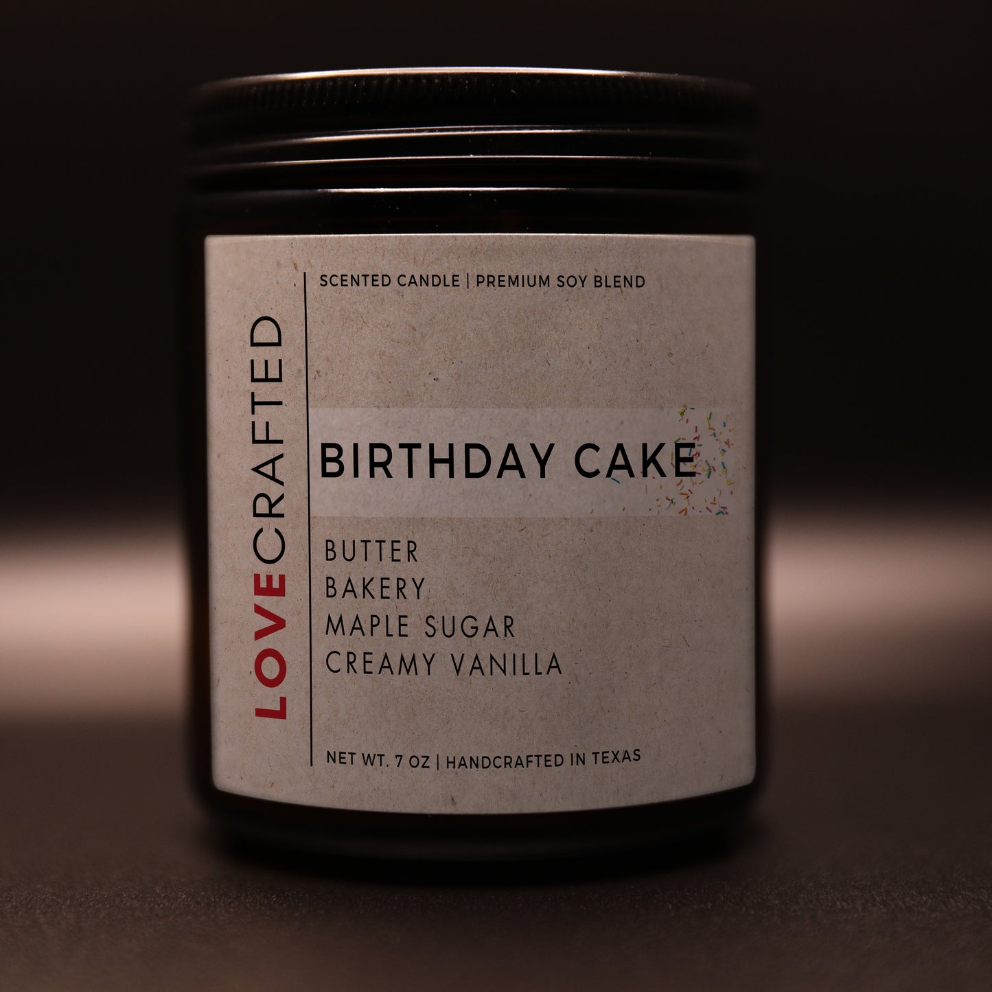 Birthday Cake 7oz soy blend candle in amber jar