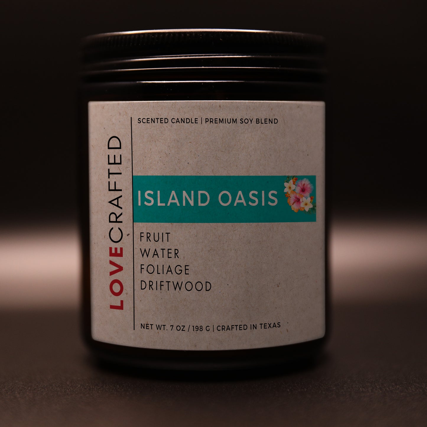 Island Oasis 7oz soy blend candle in amber jar