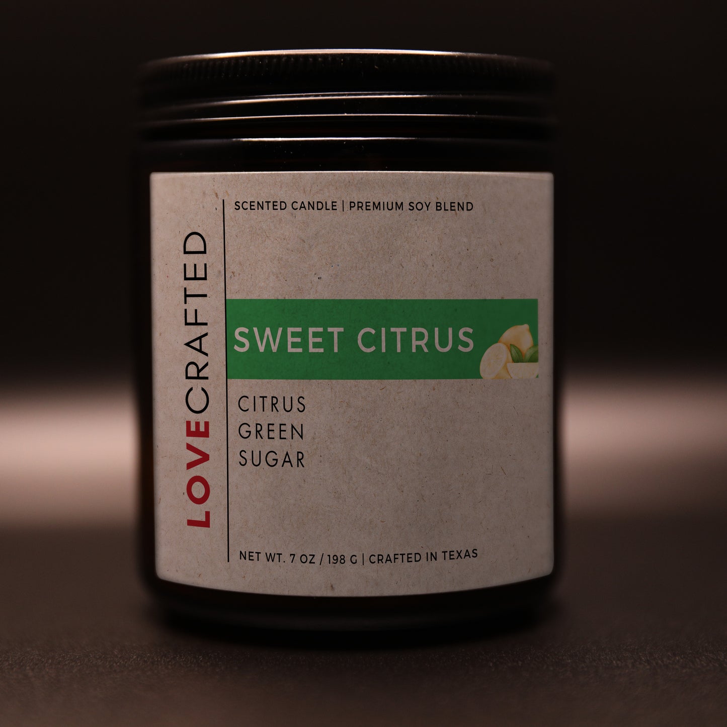 Sweet Citrus 7oz soy blend candle in amber jar