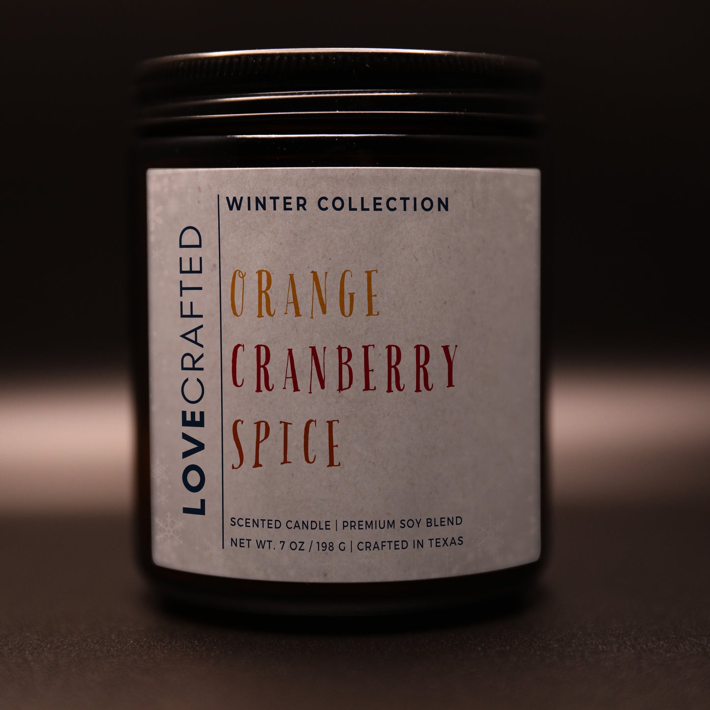Orange Cranberry Spice 7oz soy blend candle in amber jar