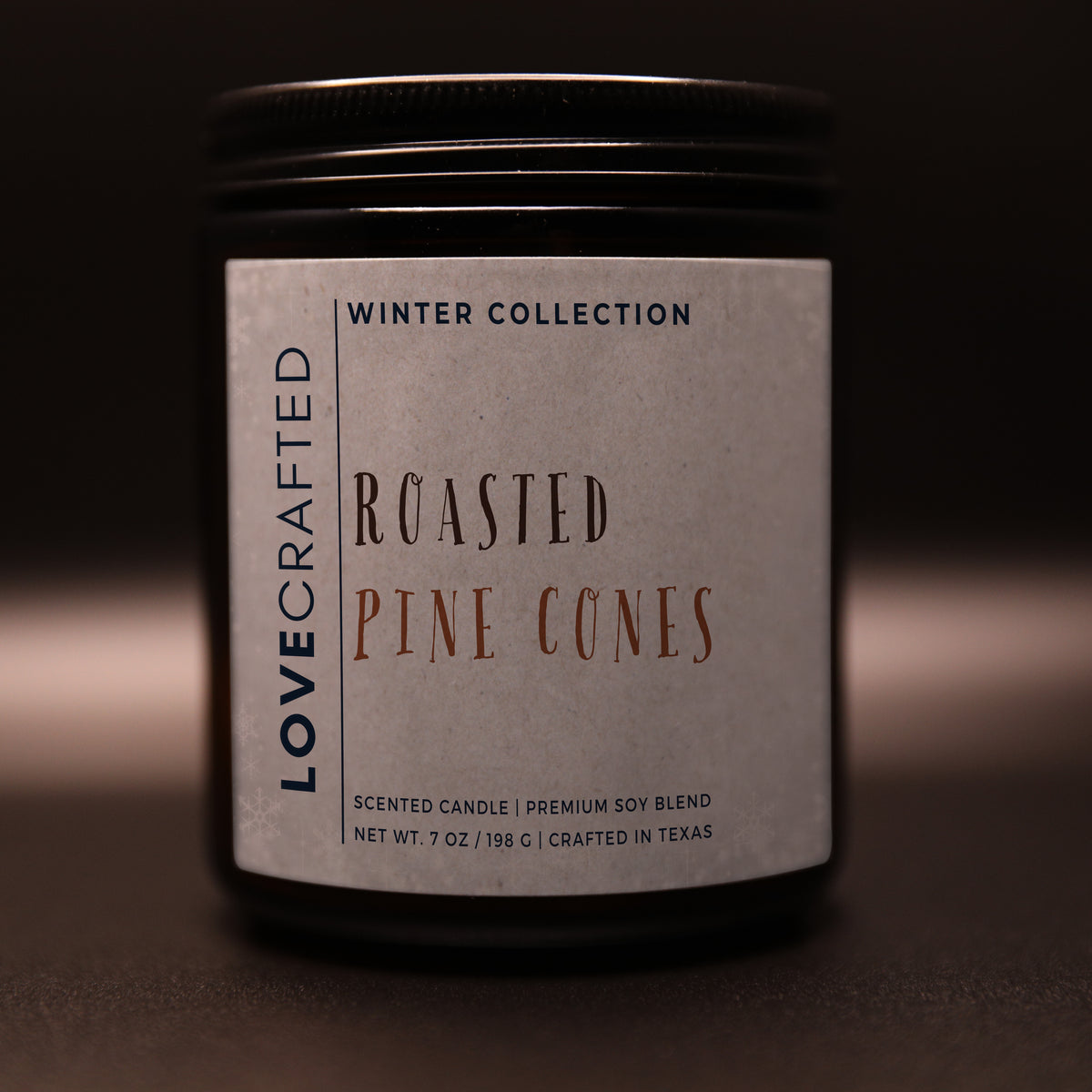Roasted Pine Cones 7oz soy blend candle in amber jar