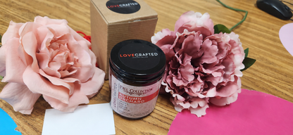 Autumn Orchard candle with gift box and pink flowers