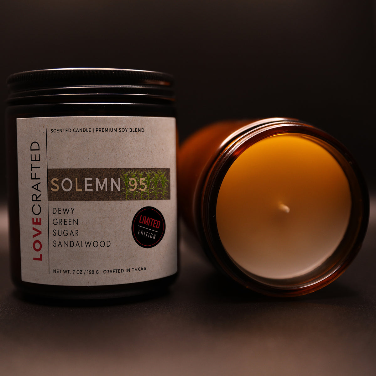 Solemn 95 candle with lid off showing the wax